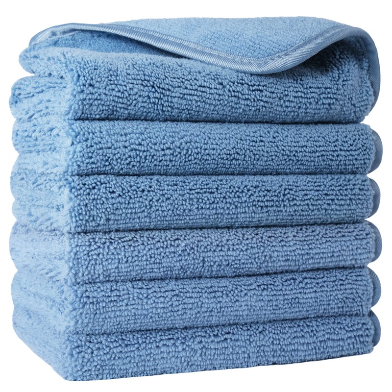 POLYTE Premium Lint Free Microfiber Washcloth Face Towel, 13 x 13 in, Set of 6 (Blue) - Image 1